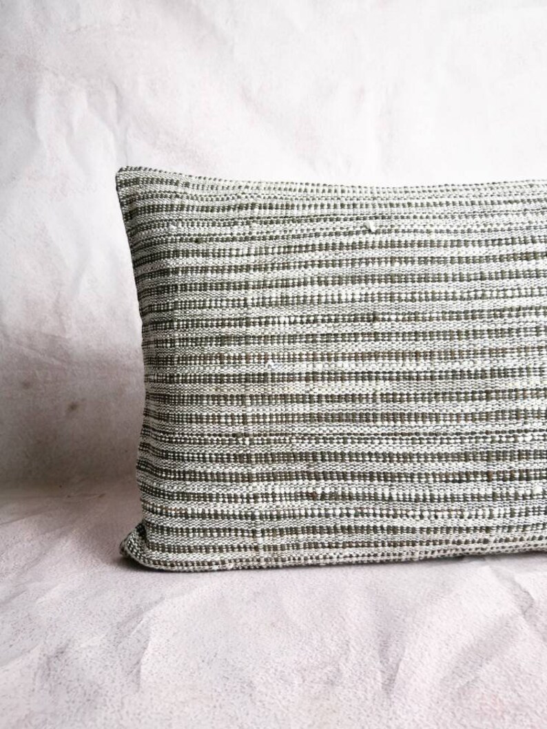 Organic Neutral & Dark brown Handwoven striped Pillow Cover : ESAN Fabric Natural dye, Handwoven Pillow, custom made pillow, image 3