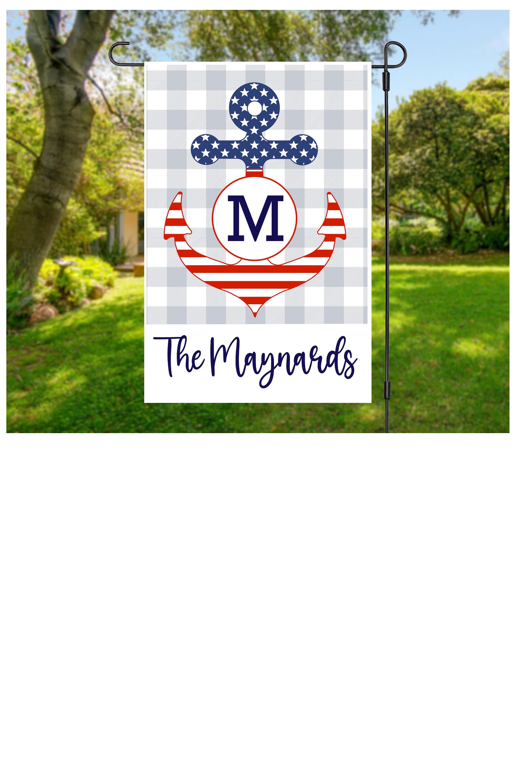 Bandera de jardín personalizada de anclaje rojo blanco y azul | Etsy