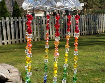 Rainbow Color Suncatcher / Chandelier Crystals / Glass and Crystal Beads / Windchime / Upcycle / Recycle /Light Globe / Free Shipping