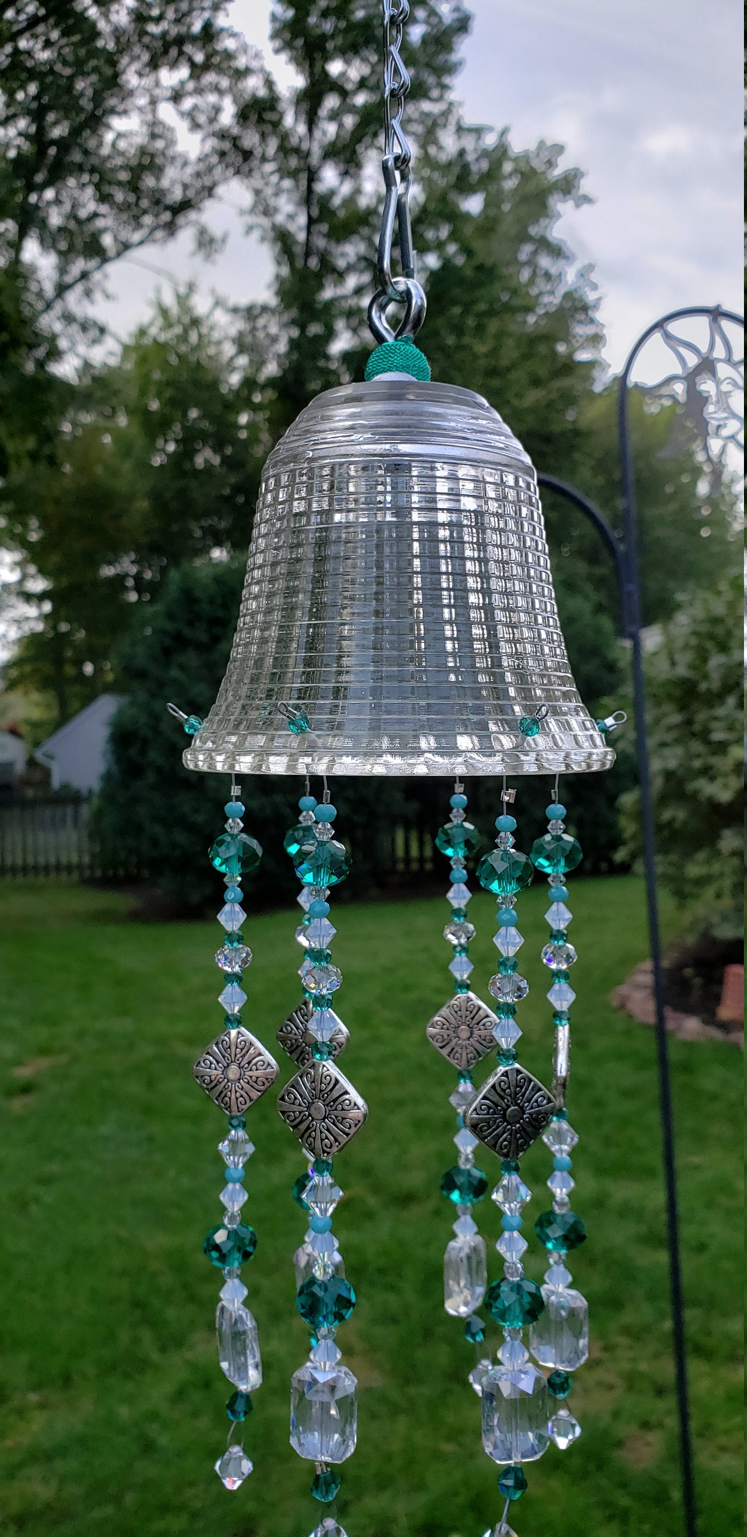 Bluegreen and Clear Crystal Suncatcher / Glass and Metal Beads ...