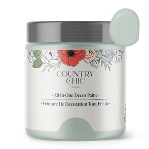 May include: A jar of Country Chic All-In-One Decor Paint in a light green color. The jar has a white label with the brand name and product description.