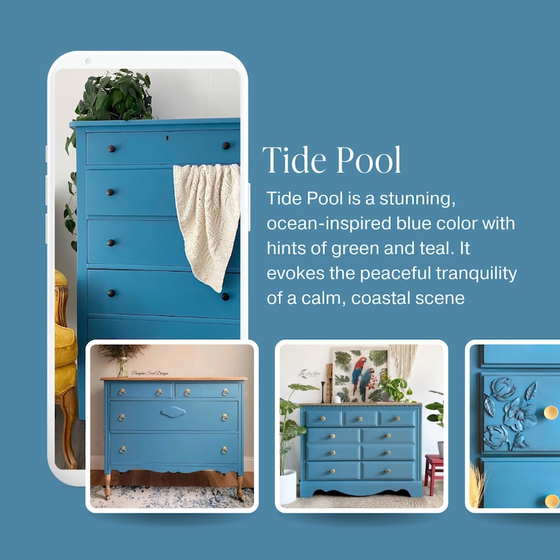 Tide Pool - Blue Chalk Style Paint for Furniture, Home Decor, DIY, Cabinets, Crafts - Eco-Friendly All-In-One Paint image 2