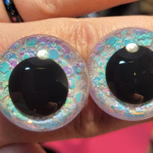 Hand Painted Safety Eyes (Mermaid Tears) for Crochet Amigurumi, Sinker Eyes with Backers. Glitter Holographic Iridescent, Eyes for Plushies