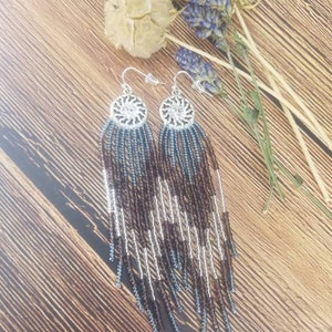 Long Beaded Earrings, Beaded Earrings with charm, Seed Bead Earrings, Dangle Beaded Earrings