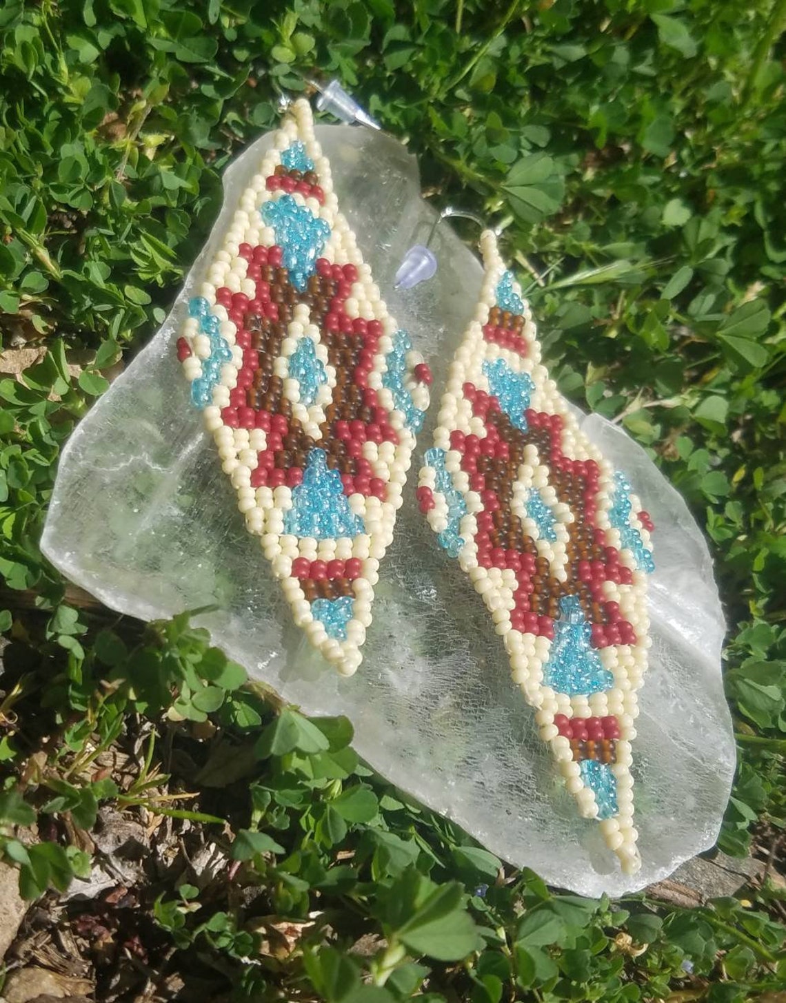 Handwoven Earrings Diamond Beaded Earrings Southwestern Etsy