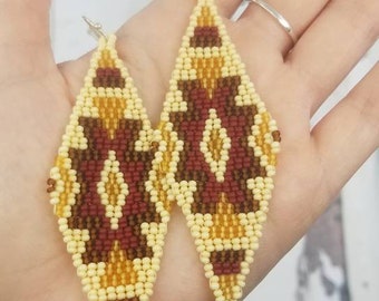 Diamond Beaded Earrings, Southwestern Style, Handwoven Beaded Earrings,Native American Style Earrings, Gift for her