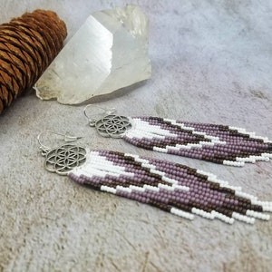 Long Beaded Earrings, Beaded Earrings with charm, Geometry beaded Earrings, Seed Bead Earrings, Dangle Beaded Earrings