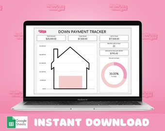 Down Payment Tracker | Worksheet | Mortgage | Spreadsheet| Google Sheets| Visual | House Savings | Sinking Fund | Sinking Funds | Digital