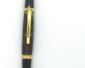 Gunmetal Rollester banksia pod pen with green resin