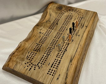 Live Edge Ambrosia Maple Cribbage Board