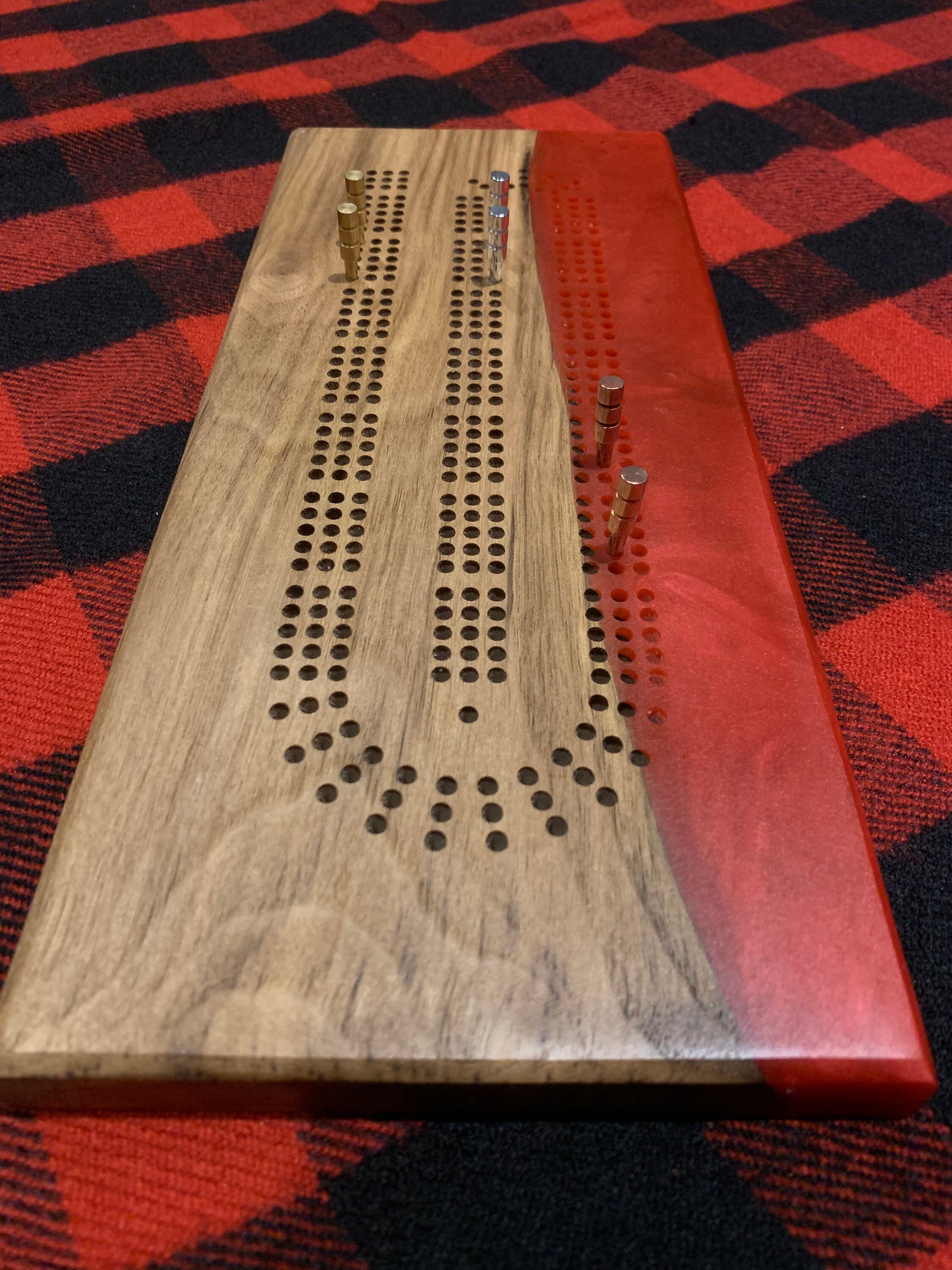 Walnut Cribbage Board designed with Deep Red Resin Etsy