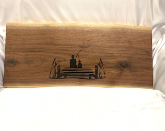 Live Edge Fishing Dock Scene Walnut Charcuterie Board or Wall Art