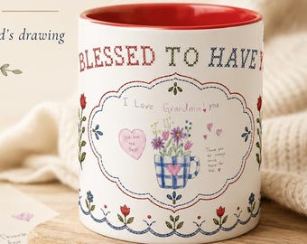 Personalized Grandma Nana, Gift from Grandkids, Custom Kids Artwork Mug, Child Drawing Keepsake