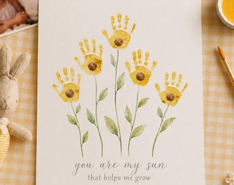 ひまわりの手形アート、空白のテンプレート印刷可能、You Are My Sunshine クラフト、幼稚園・保育園向けアクティビティ、即時ダウンロード