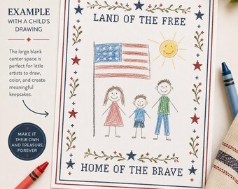 7月4日の子供向けお絵かきページ、ヴィンテージアメリカンクロスステッチボーダー記念品（デジタルダウンロード）