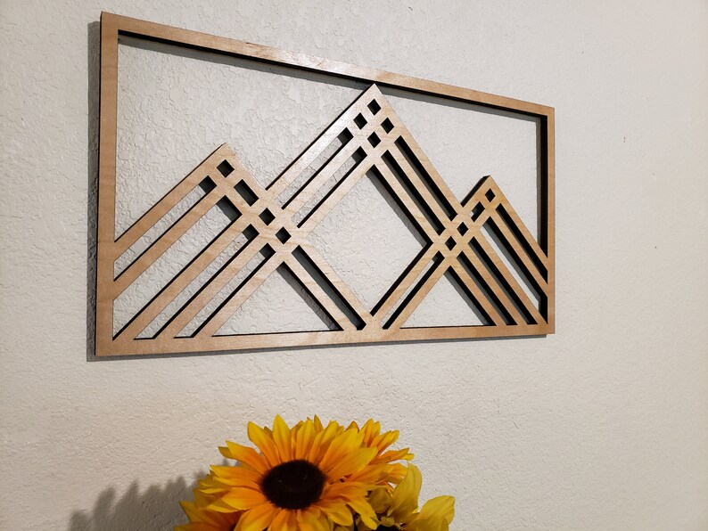 Wood Wall Art Mountain Chevron Cutout Boho Wooden Wall Etsy