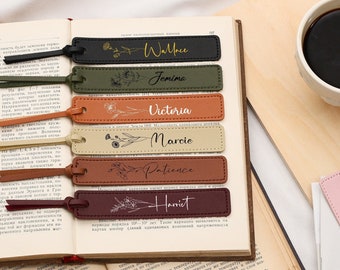 Personalised Birth Flower Bookmark,Leather Bookmark, Gift for Teachers, Personalized Floral Bookmark, Book Lover Gift, Bookmark For Women