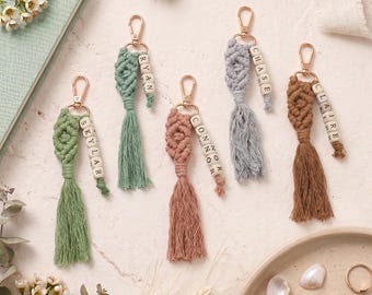 Personalized Gift for Her, Custom Name Keychain, Macrame Tassel Keyring, Best Friend Gift, Cute Personalized Bag Charm