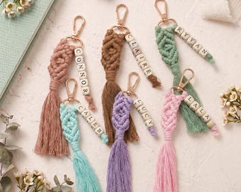 Boho Bag Charm, Personalized Macrame Keychain, Aesthetic Purse Charm, Custom Tassel Keyring, Cute Boho Accessories for Women