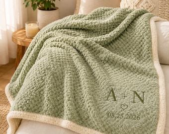 Personalized Family Blanket, Custom Embroidered Name Throw, Cozy Sherpa Bed Blanket, Housewarming Gift, Family Christmas Anniversary Gift