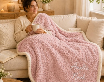 Custom Name Blanket, Personalized Embroidered Sherpa Throw, Soft Cozy Bed Blanket, Birthday Gift for Her, Couple Family Wedding Keepsake