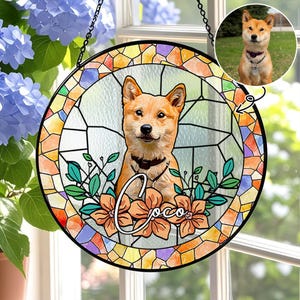 Personalized Stained Glass Dog Portrait Suncatcher, Custom Pet Portrait from Photo, Dog Memorial Gift, Pet Loss Gift, Dog Glass Art Portrait