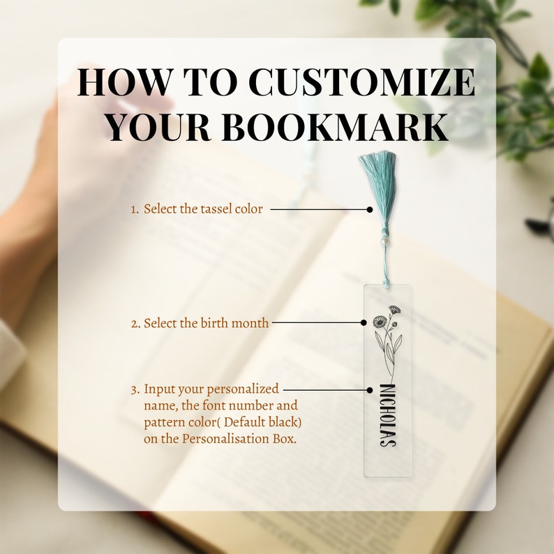 Custom Birth Flower Bookmark ,Personalize Acrylic Bookmark, Personalised Bookmark, Bookmark for Women, Fantasy Bookmark, Book Lover Gifts image 6