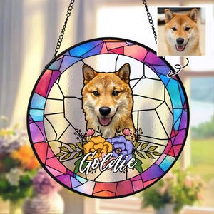 Custom Dog Portrait Stained Glass Suncatcher, Pet Memorial Photo Suncatcher, Dog Memorial, Dog/Pet Loss Gift, Sympathy Gift, Window Hanging