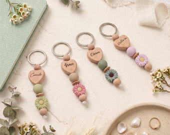 Back To School Name Keychain, Personalized Kids Backpack Charm, Cute Flower Bag Tag, Custom School Bag Accessory for Girls