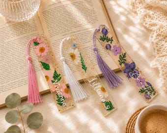 Pretty Pressed Flower Bookmark, Custom Name Resin Bookmark, Book Lover Gift, Floral Bookmark for Women, Book Club Gift, Daisy Bookmark