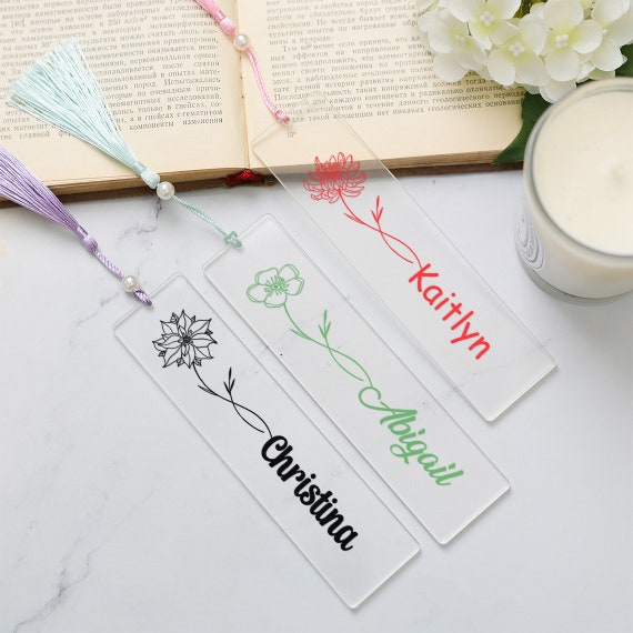 Customize Colorful Birth Flower Name Acrylic Bookmarks Custom with Your  Text Birth Flower Bookmark Name Bookmarks Bookmark with Tassel Custom  Engraved
