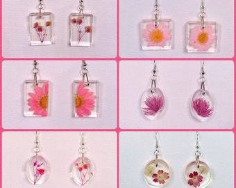 Boucles d’oreilles en vraies fleurs, Boucles d’oreilles botaniques, Boucles d’oreilles florales