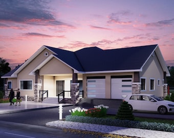 4 Bedroom House Plan with Twin car Garage, 54x74 House Plan,  4 Bedroom Floor Plan, 3300Sqft House Plan for Sale, Instant Download, Buy Now.