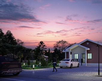 Plano de casa moderna de 3 dormitorios, 1428 pies cuadrados, plano de construcción (descarga instantánea)