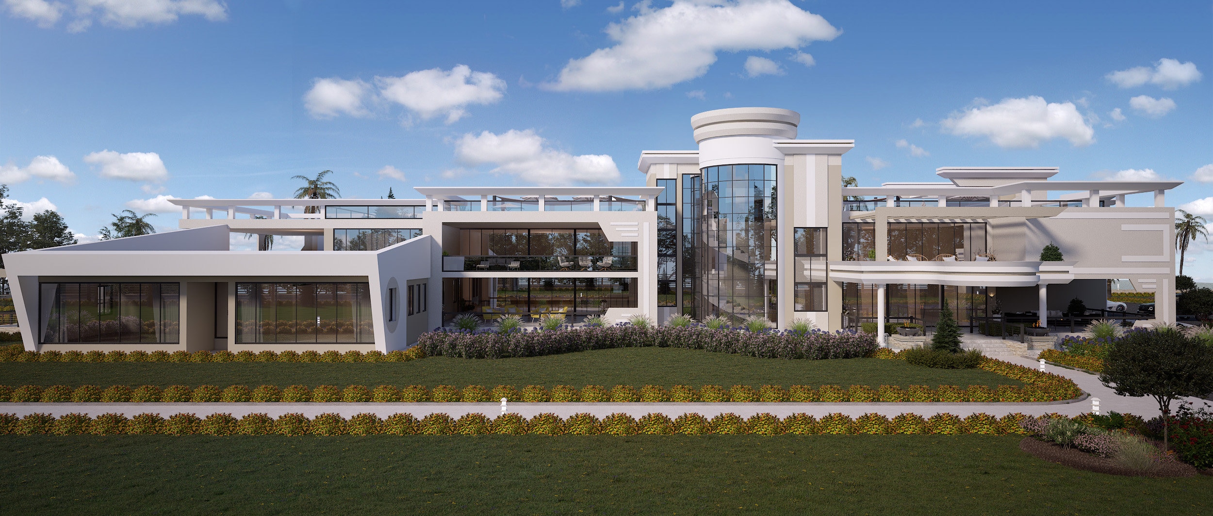 9 Bedroom 9.5 Bath Mansion House Plan Grey White Option1,28,000 Sqft