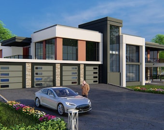 Plano de casa ultramoderna de 6 dormitorios y 6000 pies cuadrados (descarga instantánea)