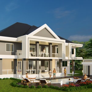 4 Bedroom House Plan Option 1 Ivory and Grey,Modern Floor plan, 3500 Sqft Modern Floor Plan, Instant Download, House Plan for Sale, Buy Now.