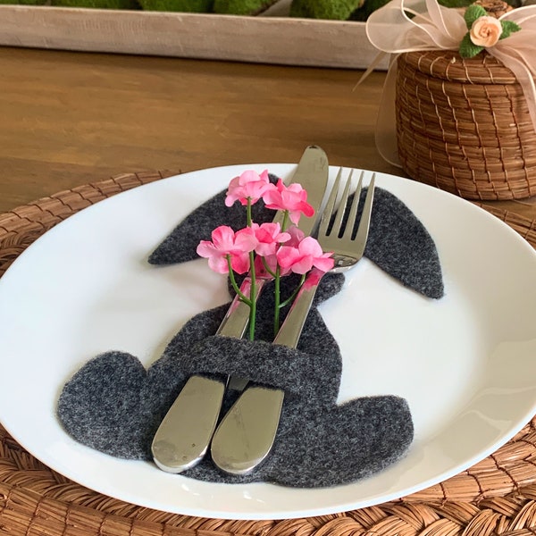 Bunny Cutlery holder. Beautiful Easter table decor!! Set of 4.