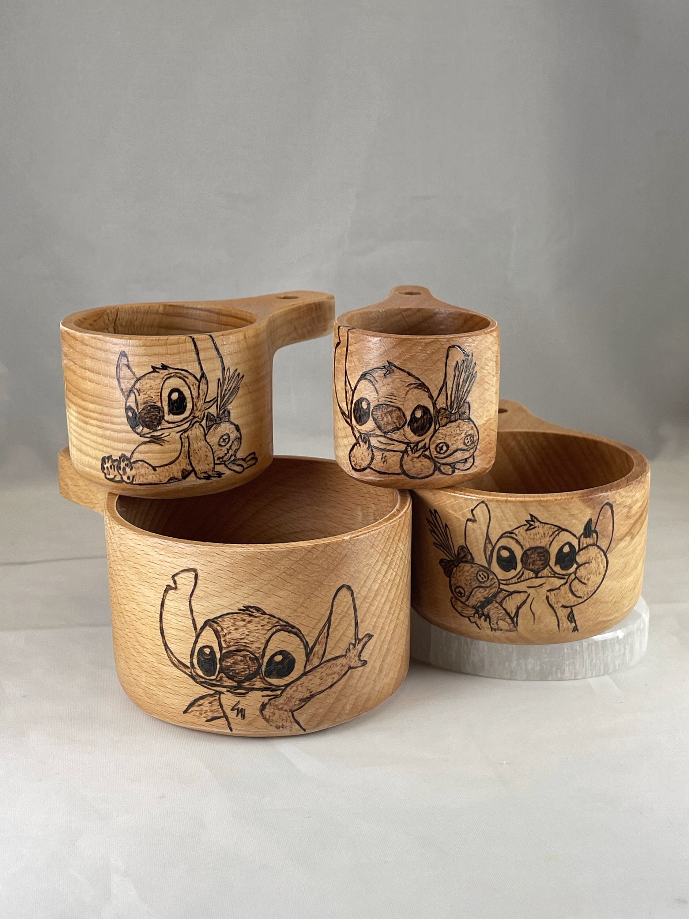 Stitch & Crump Wood Burned Measuring Cup Set Pyrography/wood