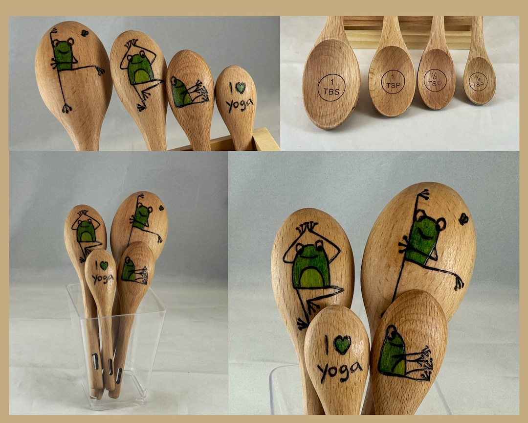 I Love Yoga Frog Wood Burned Measuring Spoon Set, Pyrography Wood ...