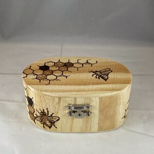 Honeybee Honeycomb Wood Burned Trinket Box | Wood Burn Art/Pyrography | Treasure Chest | Jewelry or Keepsake Storage | Bumblebee Hexagon