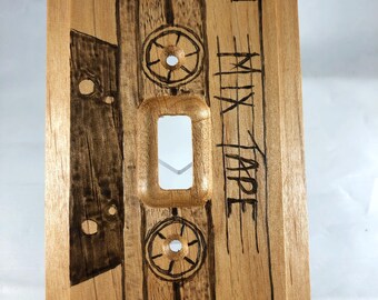 Wood Burned Mix Tape Light Switch Cover | Retro 80s Music Decor