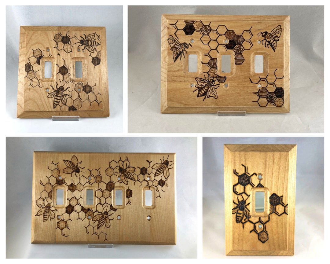 Honeybee Switch Light Switch Plate Cover Wood Burn Art