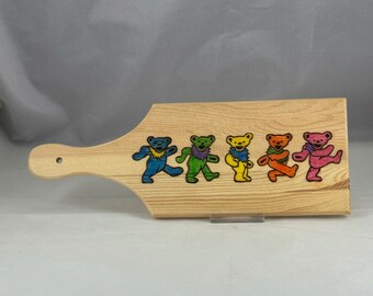Dancing Bears Wood Burned Paddle, Pyrography Grateful Dead Art