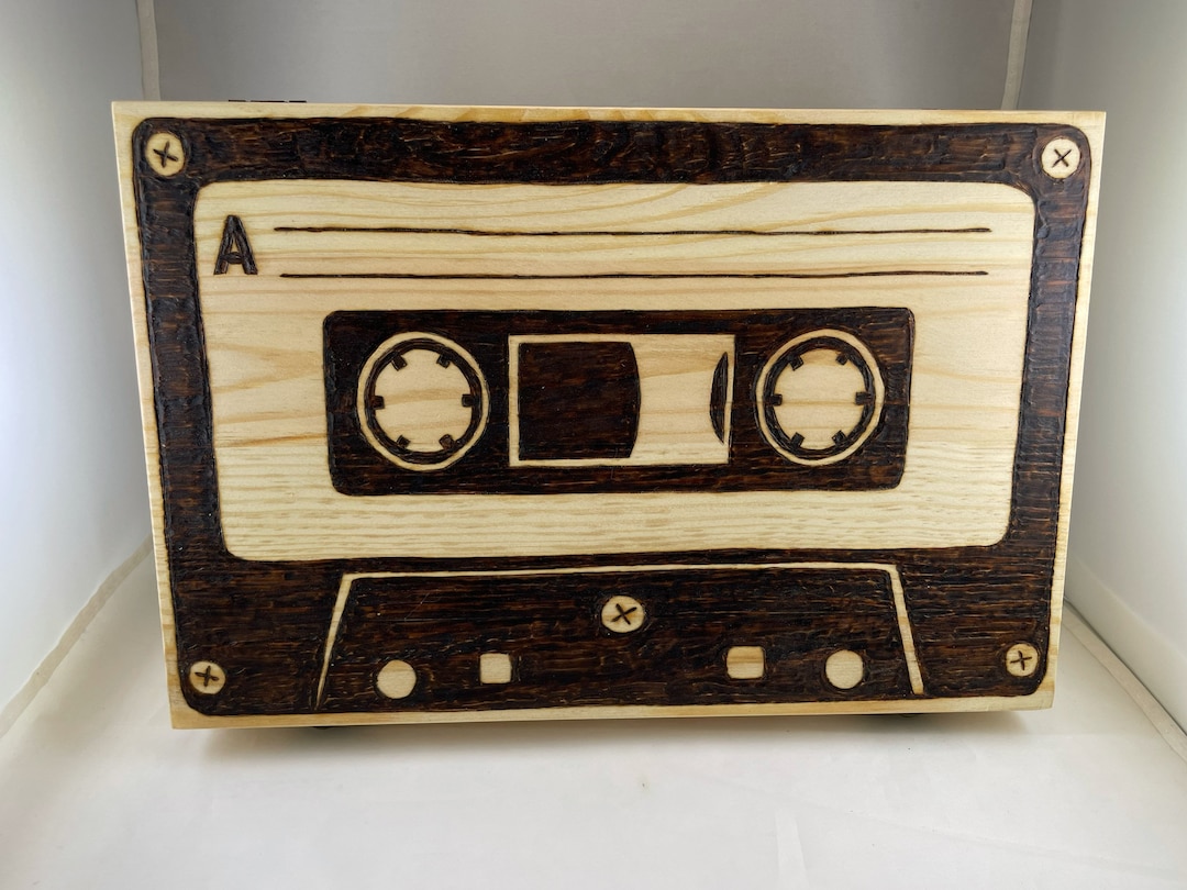 Retro Cassette Tape Wood Burned Large Trinket Box, Pyrography Art ...