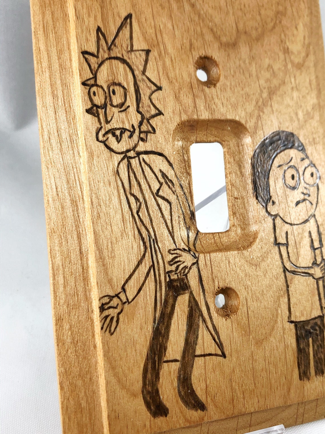 Rick & Morty Light Switch Plate Cover Wood Burn Art Etsy