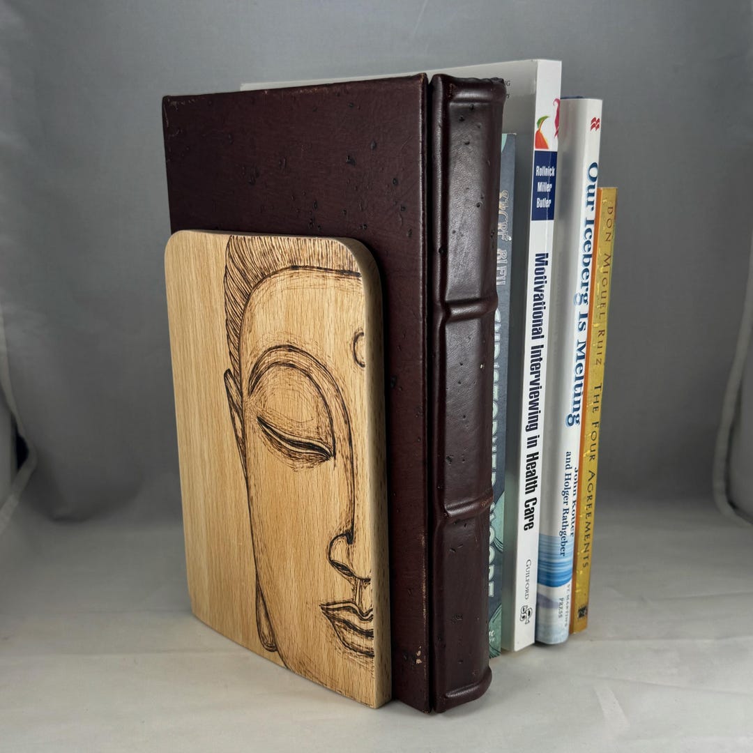 Buddha Wood Burned Bookends Set of 2, Wood Burning Art Pyrography, Home ...