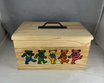 Grateful Dead Dancing Bears Wood Burned Trinket Box, Pyrography Home Storage Chest