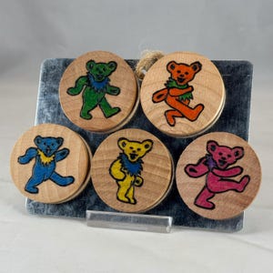 Dancing Bears Wood Burned Magnets Set of 5, Pyrography Wood Burning Art, Refrigerator Locker Kitchen Magnet, Grateful Dead Bear Dance