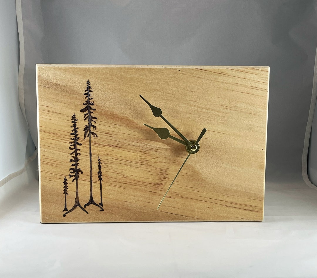 Pine Trees Wood Burned Clock Pyrography/wood Burn Art Wall or Shelf